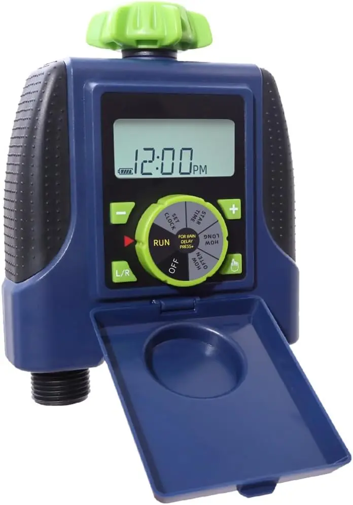 

Цифровой таймер воды с 2 розетками, водонепроницаемым контроллером спринклера, автоматической системой электромагнитных клапанов - синий