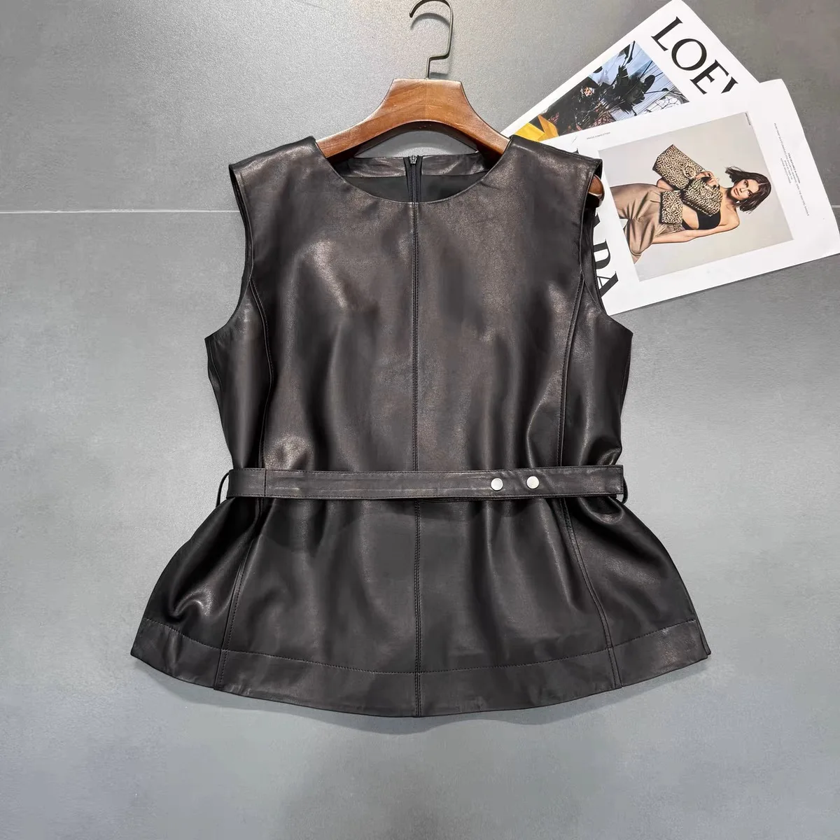 2025 Primavera Moda Cintura sottile Gilet Donna Femme 100% Pelle Nero Borgogna Gilet Mujer Maglione Manteau Giacca senza maniche