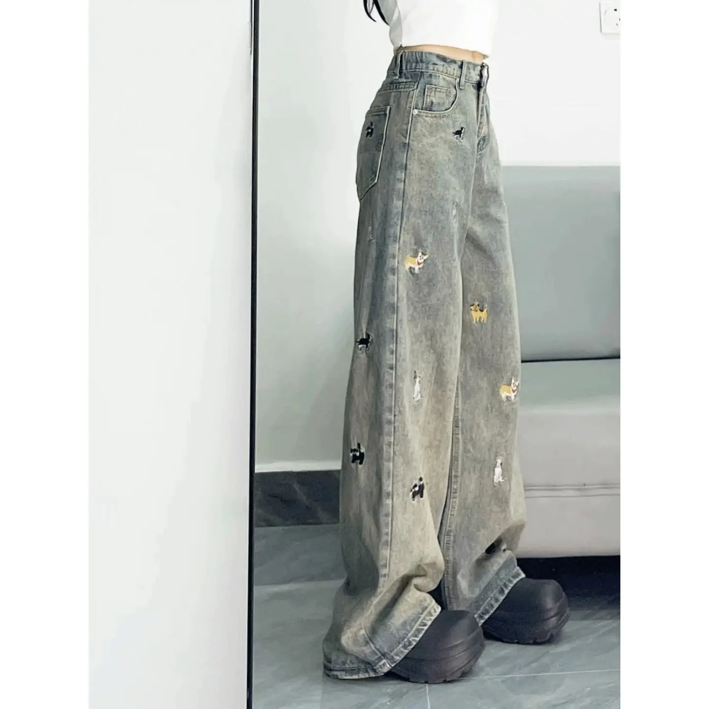

Flare Jeans Autumn Clothes Women Palazzo Wide Legged Drapey Fluid Female Denim Fashion Elegant Chic Trendy Modern High Street