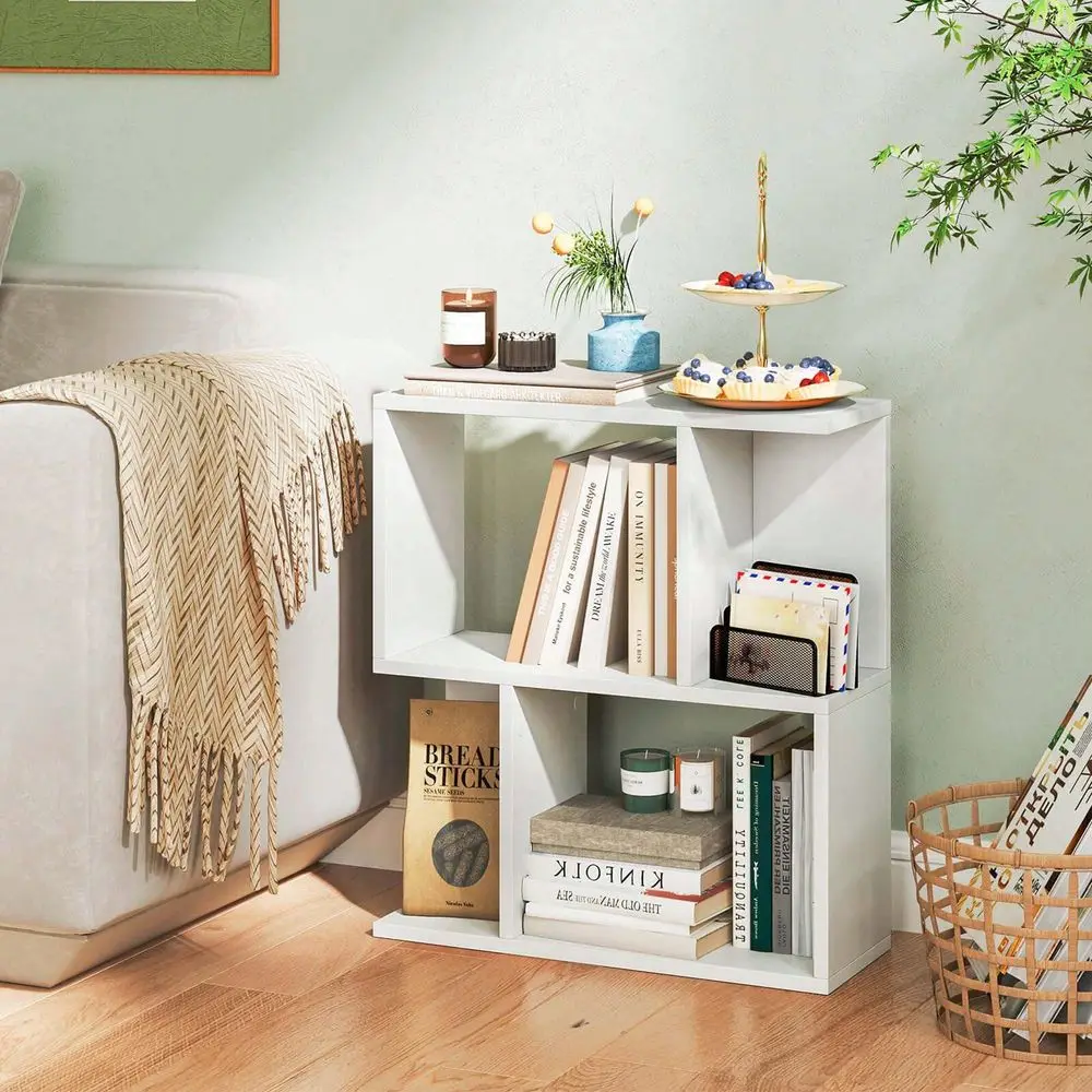 

1 2 PCS 3Tier Bookshelf Geometric Bookcase Side Table With Open Storage Display Shelf