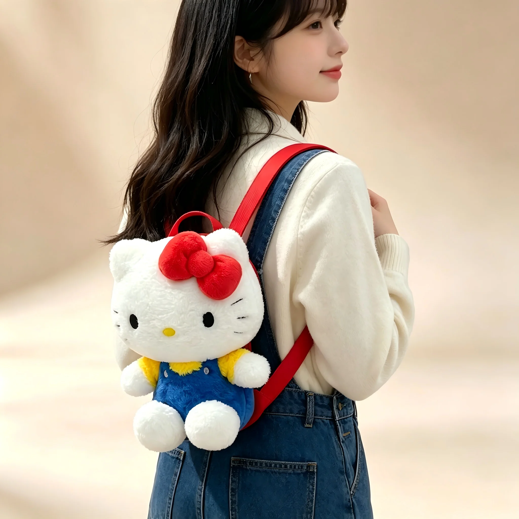 

Genuine Anime Sanrio Hello Kitty Stuffed Toy Female Kawaii KT Cat Shoulders Backpack Women Kid Schoolbag Doll Girl Birthday Gift