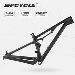 Spcycle 29er Full Suspension Carbon Mountain Bike Frame Travel 110mm 29 Boost Carbon MTB Frame BB92 15/17/19/21inch