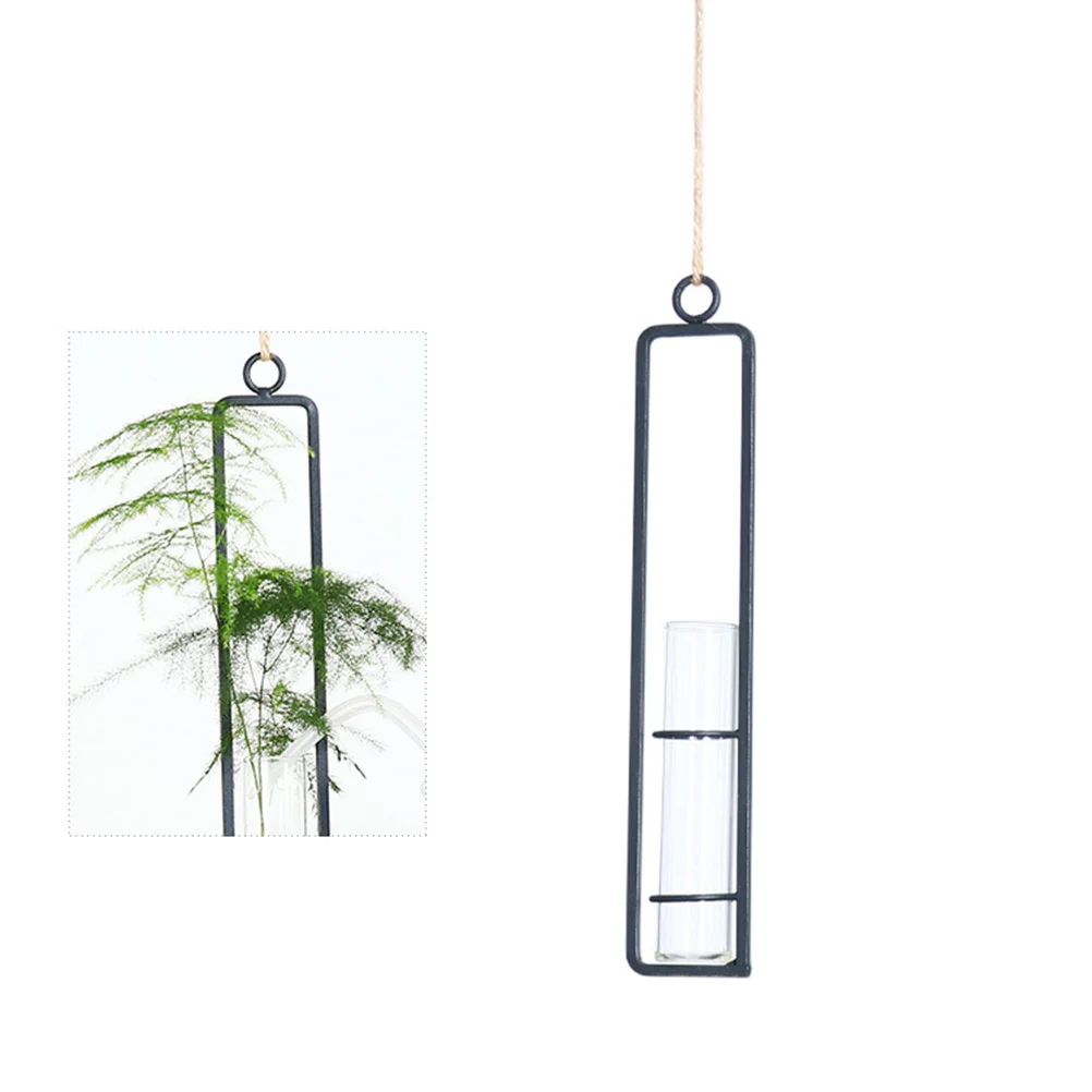 

Creative Wall Hanging Flower Pot Wrought Iron Glass Hydroponic Vase Transparent Test Tube Home Decoration High Quality