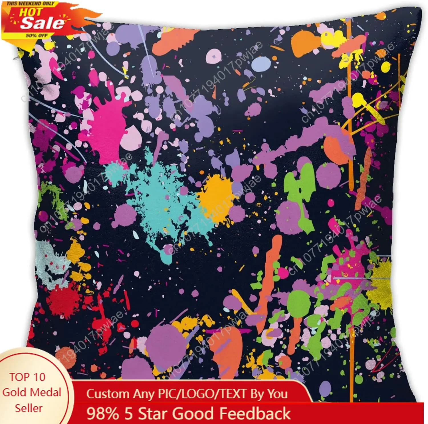 VARUN Throw Pillow Covers Colorful Paint Splatter Square Pillowcase for Home Decor Sofa Car Bedroom Pillow case 18x18inch