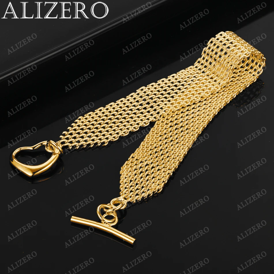 

ALIZERO 925 Sterling Silver 18K Gold Plated Heart TO Buckle 10MM Weaving Bracelet For Women Fashion Accessories Jewelry Gift