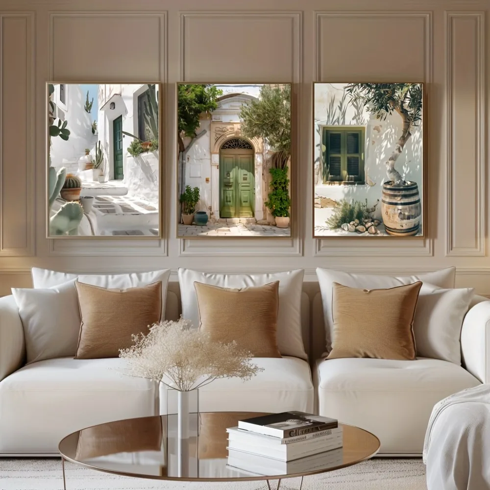 3pcs Frameless Canvas Painting Mediterranean Landscape Canvas Prints Poster Vintage Italy Travel Nature Art Prints Wall Art Hom view 5
