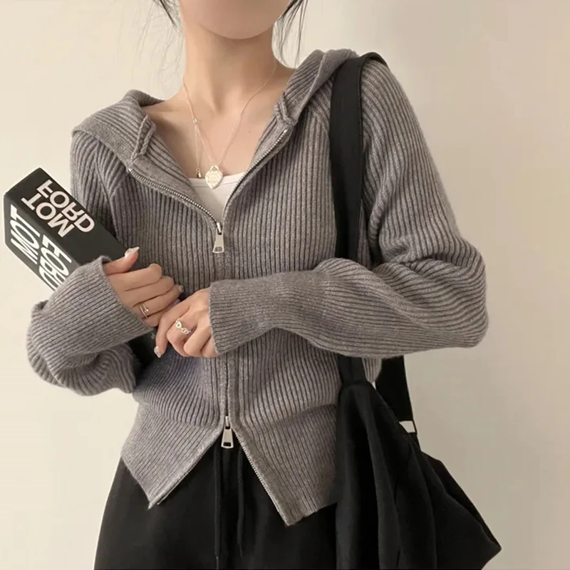 Autumn and Winter Lazy Style Thicken Knitted Cardigan Korean Women Casual Zipper Sweater