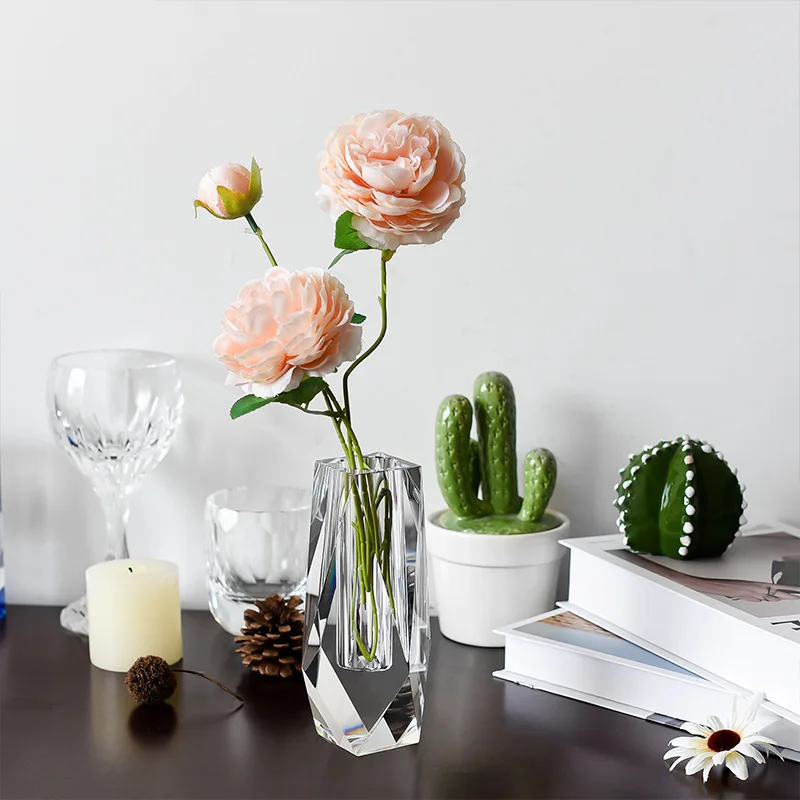 Crystal Glass Vase Crystal Rhombus Home Decoration Business Meeting Holiday Gifts Crafts Flower Arranger