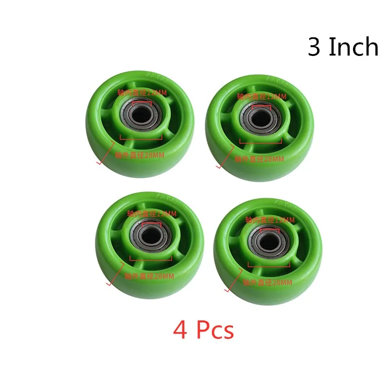 

(4 Packs) 3 Inch Cyan Caster Polyurethane Single Wheel Wear Resistant Cart Double Bearing