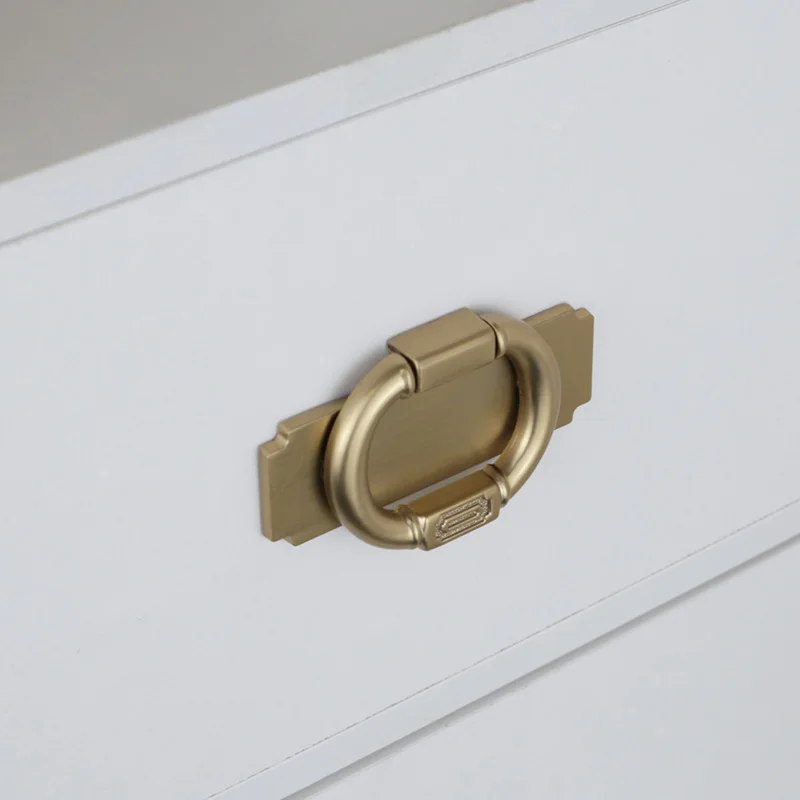 New Chinese-style invisible surface-mounted handle, retro pull ring for wardrobe, drawer, cabinet door, double-hole zinc alloy f