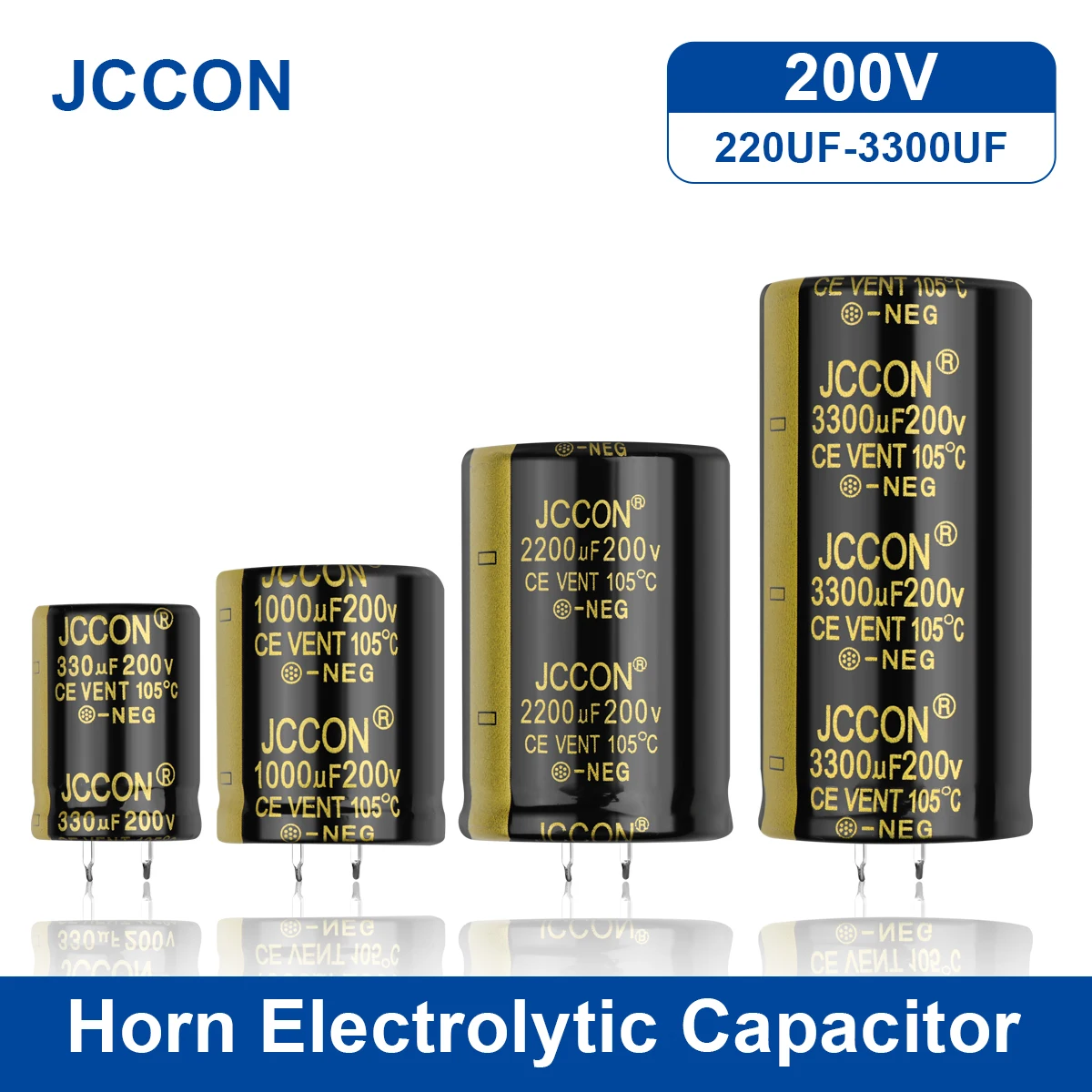 2Pcs JCCON Audio Electrolytic Capacitor 200V 220UF 330UF 470UF 680UF 1000UF 1500UF 2200UF 3300UF For Hifi Amplifier Low ESR