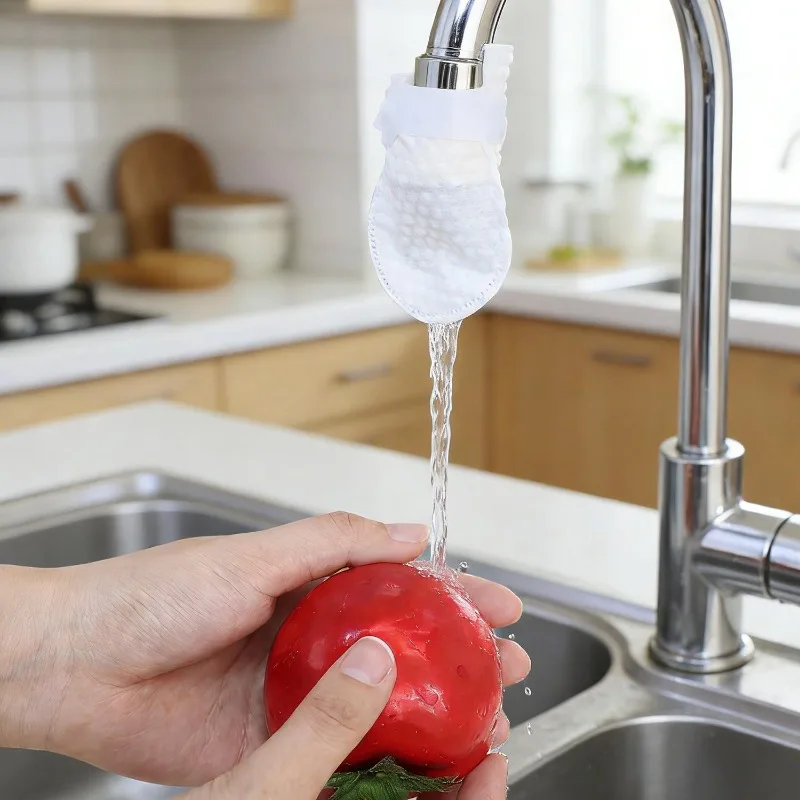 300/30x Faucet Filter Cotton Bags With Straps Anti Splash Kitchen Tap Water Filter Mesh Replacement Bathroom Sink Tap Accessory view 3