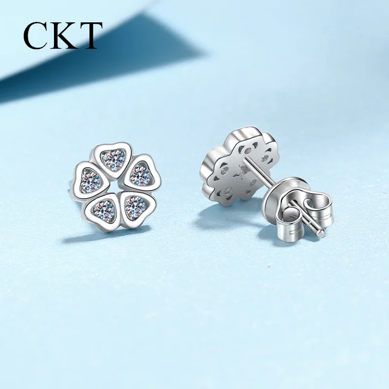 Mewah Platinum Pt950 0.25ct Moissanite anting Stud Famale Niche seratus dengan bunga angin lucu bentuk hadiah pernikahan perhiasan halus