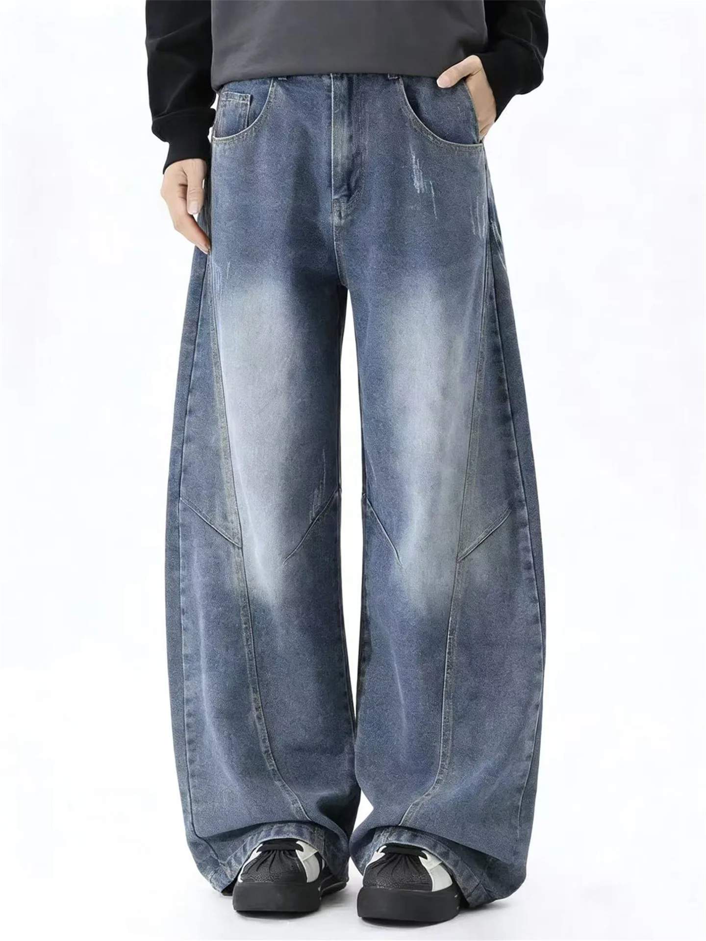 

American Sle Men's Jeans Knife Wide Leg Loose Fit Vintage Waed Spring Autumn High Street Long Trousers Casual Jeans