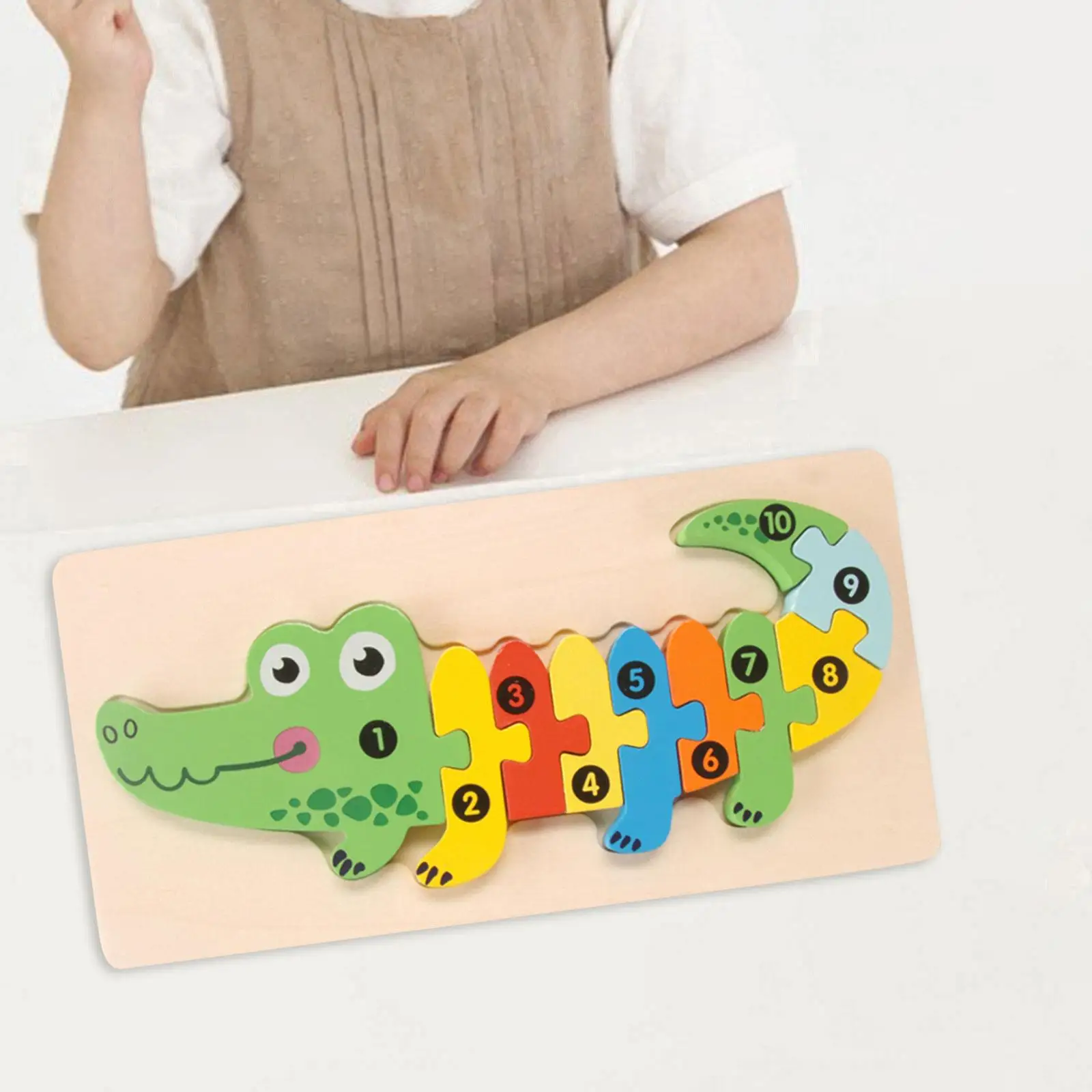 Colorful Wooden Animals Puzzle Wooden Crocodile Number Puzzle for Kids Gifts