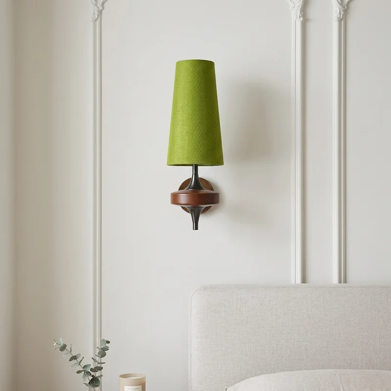 Vintage French Fabric And Wood Tapered Shade Wall Mounted Bedroom Living Room Bedside Home Decor Indoor Reading Accent Wall Lamp