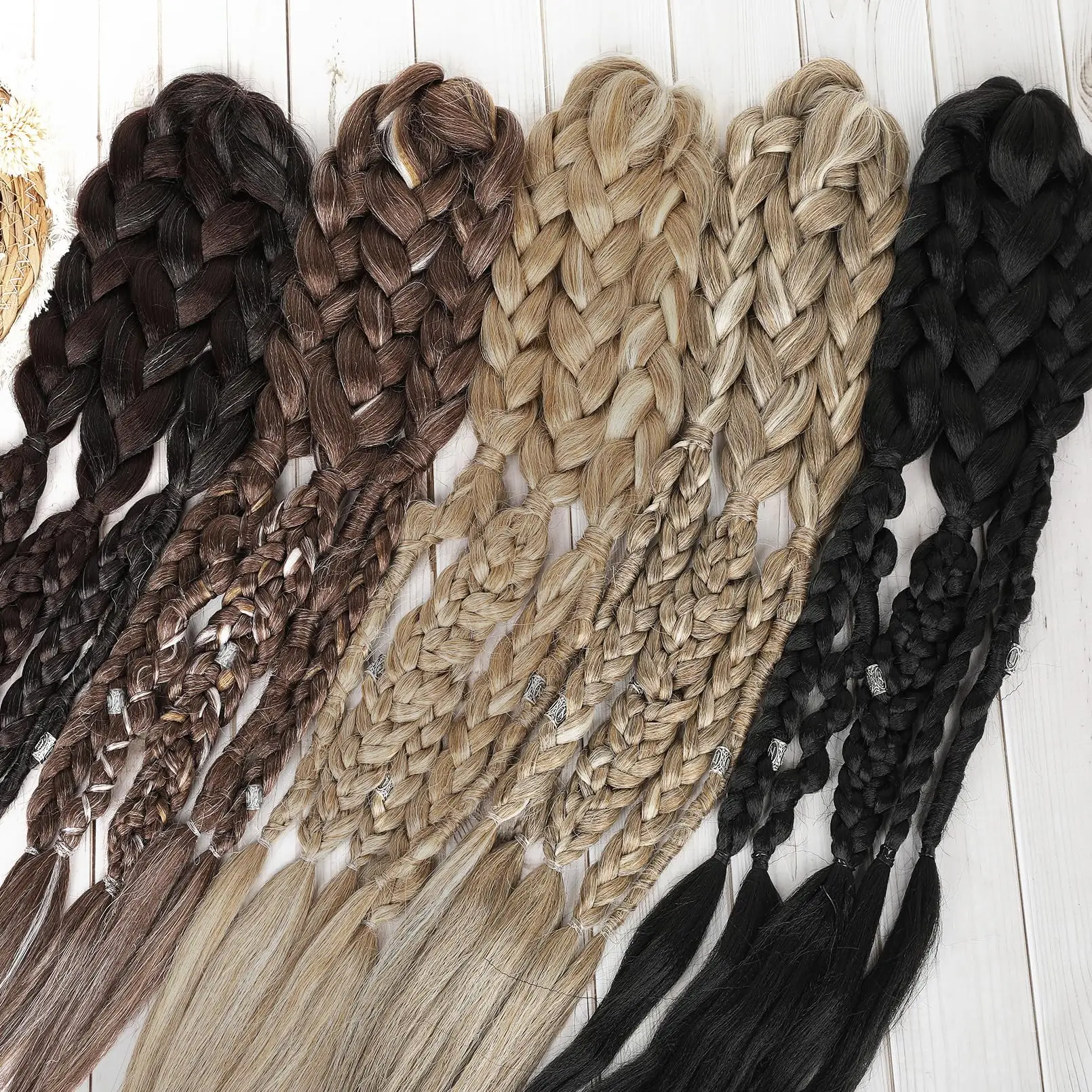 24" Clip In Braided Ponytail Hairpiece for Halloween Viking Costume Renaissance Warrior Accessories - Warm Brown with Highlights image 5