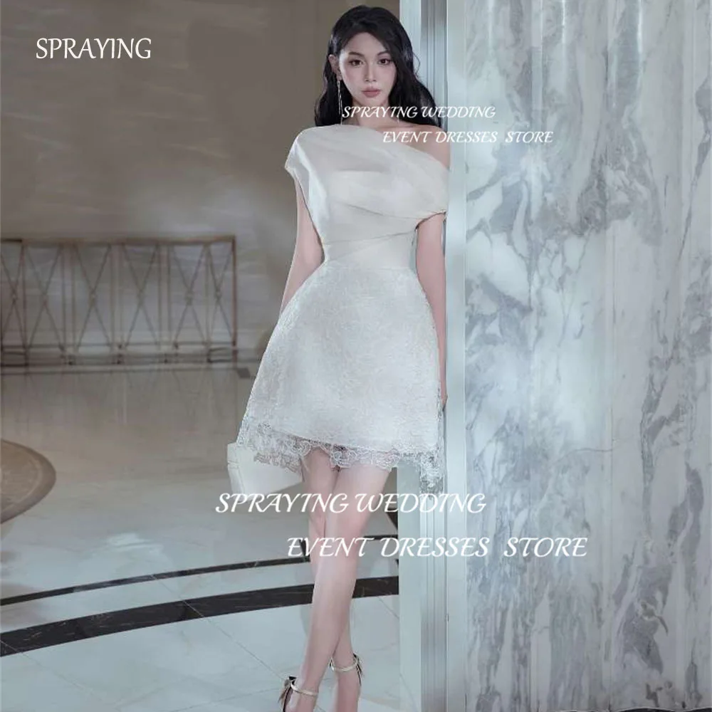 

SPRAYING Exquisite Mini Lace short Prom Dress Tulle Off the Shoulder A-line Above Knee Party Formal Evening Dresses