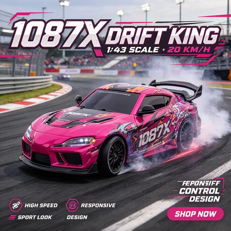 New 1:43 1087X Mini RC Drift Car 20KM/H 2.4G 4WD Remote Control Race Car With Cool Light Electric Vehicle Toy Boys Birthday Gift