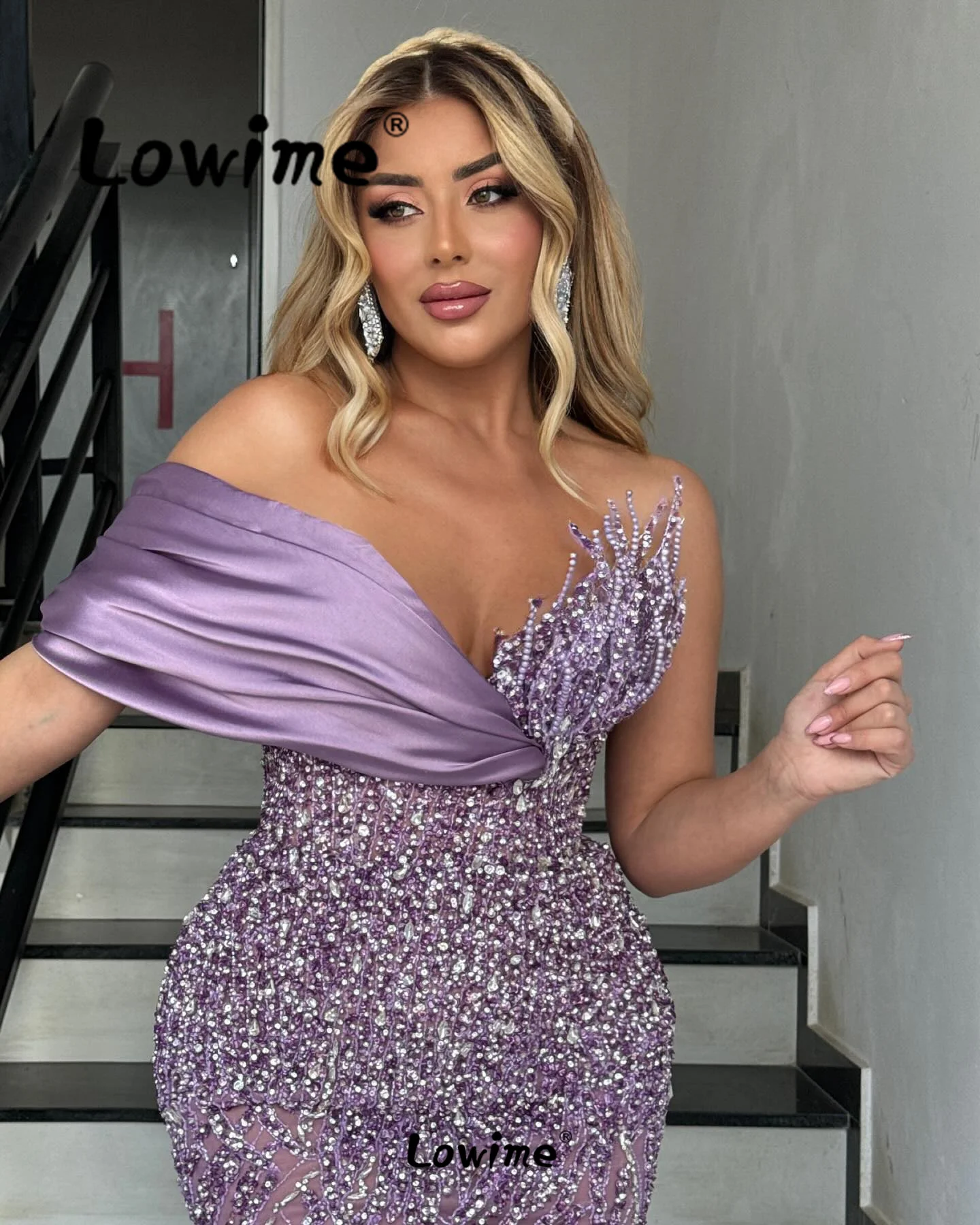 Elegant Purple Mermaid Prom Dress Aso Ebi Crystals Formal Party Second Reception Birthday Engagement Gown Women Dress Customized