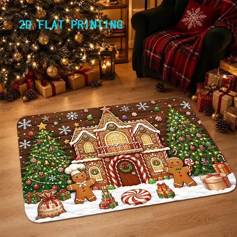 VIKAMA Gingerbread Man Door Mat Candy Cane Peppermint Non Slip Washable Soft Absorbent Front Door Christmas Holiday Decor