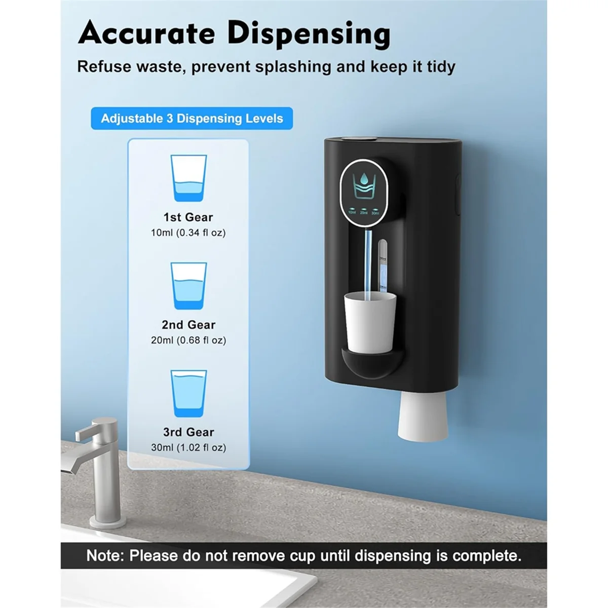 Mouthwash Dispenser for Bathroom, 18.26 Oz (540Ml) Touchless Auto Mouth Wash Dispenser with Magnetic Cups Black