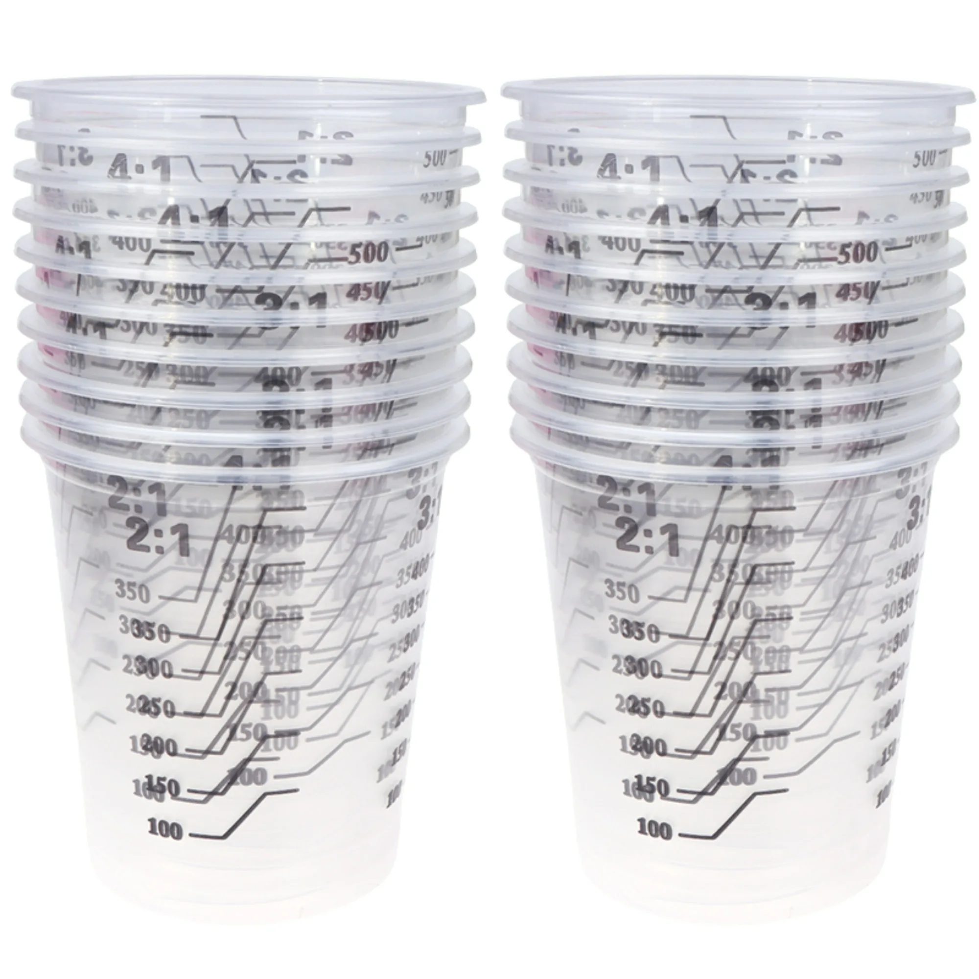 

10 шт., 500 мл, одноразовые прозрачные пластиковые чашки для смешивания красок со шкалой, горшок для смешивания краски, калиброванная чашка, строительный инструмент