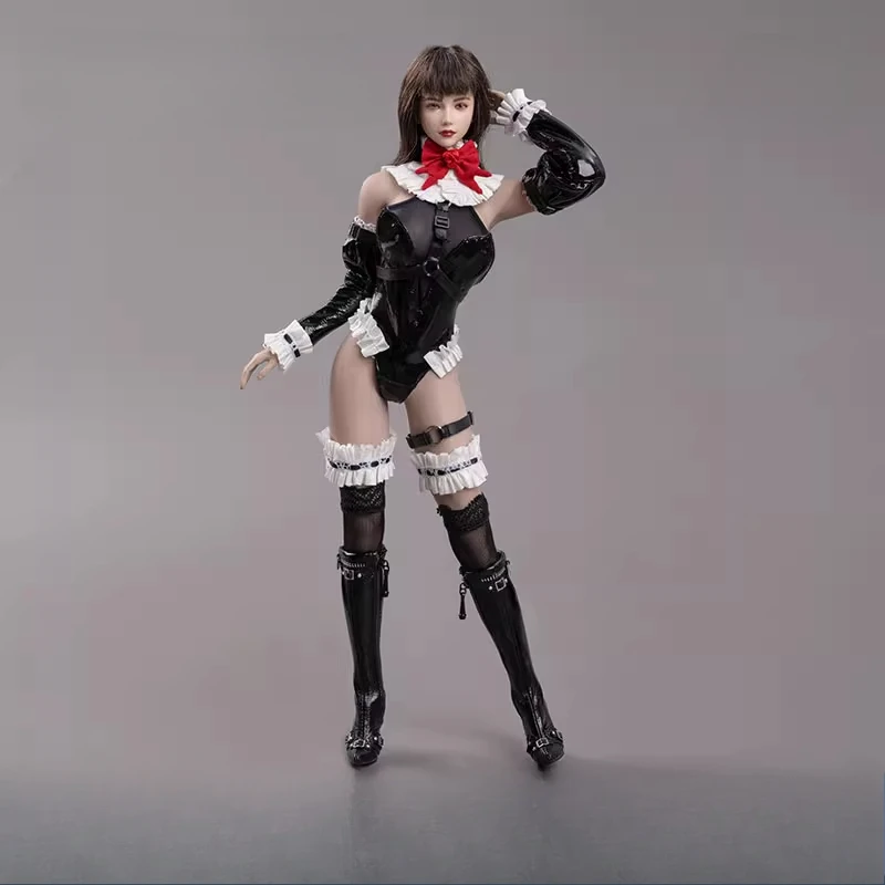 1/6 Scale Swimwear Maid Clothes Accessories Pu Leather Coat Bow Tie Oversleeve for 12inch Female Action Figures Body Model