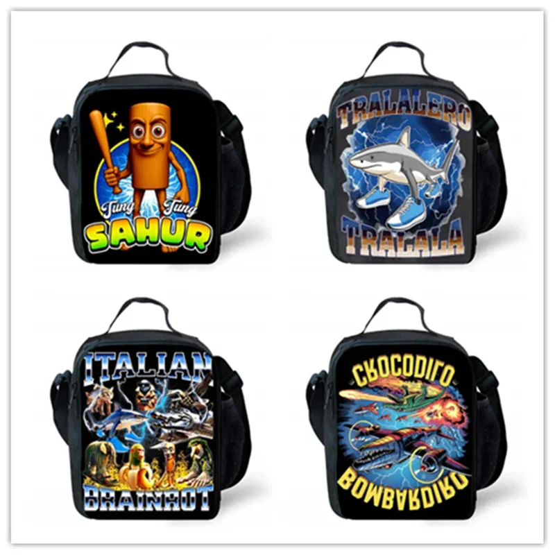 Lunch bags for Child,Cartoon Brain Rot School Picnic Bags for Girls Boys,Large Kids Insulation Cooler Bags