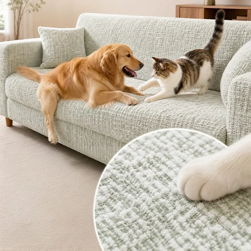 Chenille Sofa Slipcover Anti‑Cat Scratch Full Wrap Stretch Sofa Cover Universal Sofa Protector Couch Throw Cover for Living Room