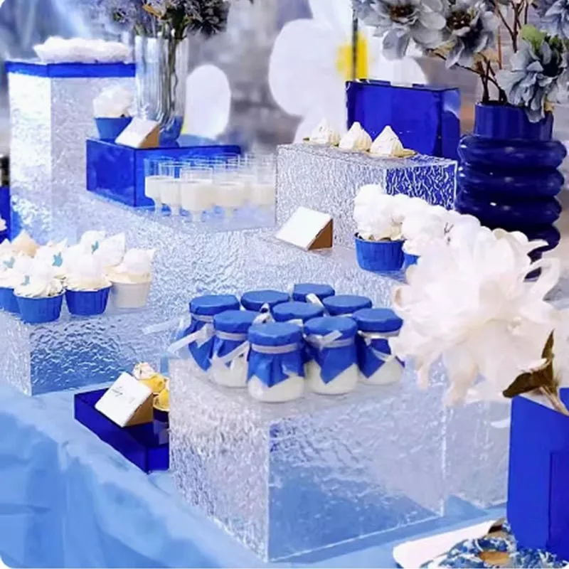 Acrylic dessert table, stone pattern display seat, banquet arrangement rack