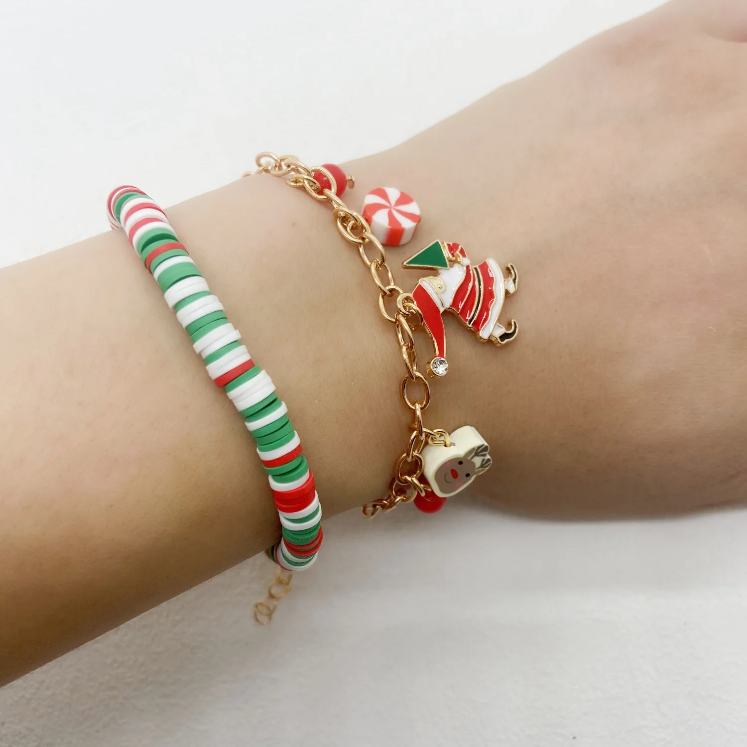 

Europe and the United States Christmas chain polymer clay bracelet cartoon Santa Claus snowman elk beaded hand bracelet