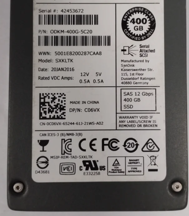 

Для твердотельного накопителя 0C06VX ODKM-400G-5C20 C06VX 400G SSD SAS 12G 2.5