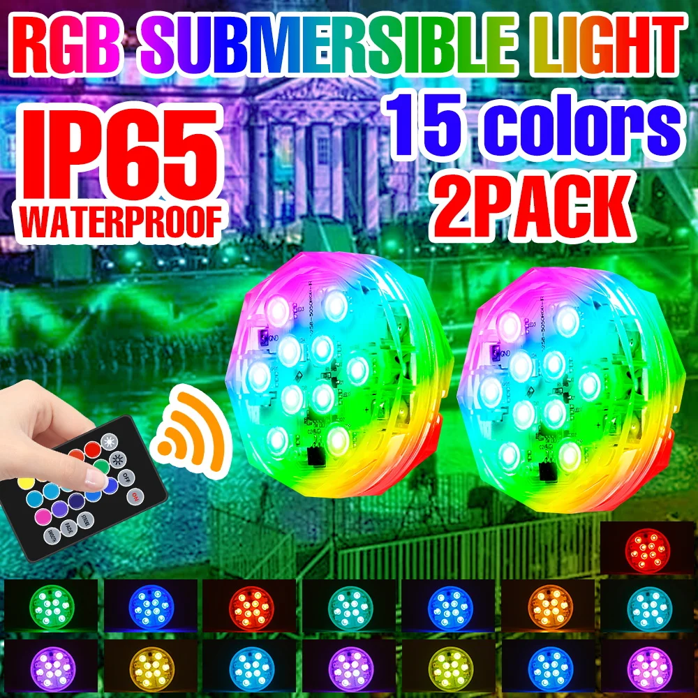 

2-Pack LED Swimming Pool Lights RGB Submersible Lamps Outdoor Pond Aquarium Fountain Pool Party Underwater Decoration Lighting