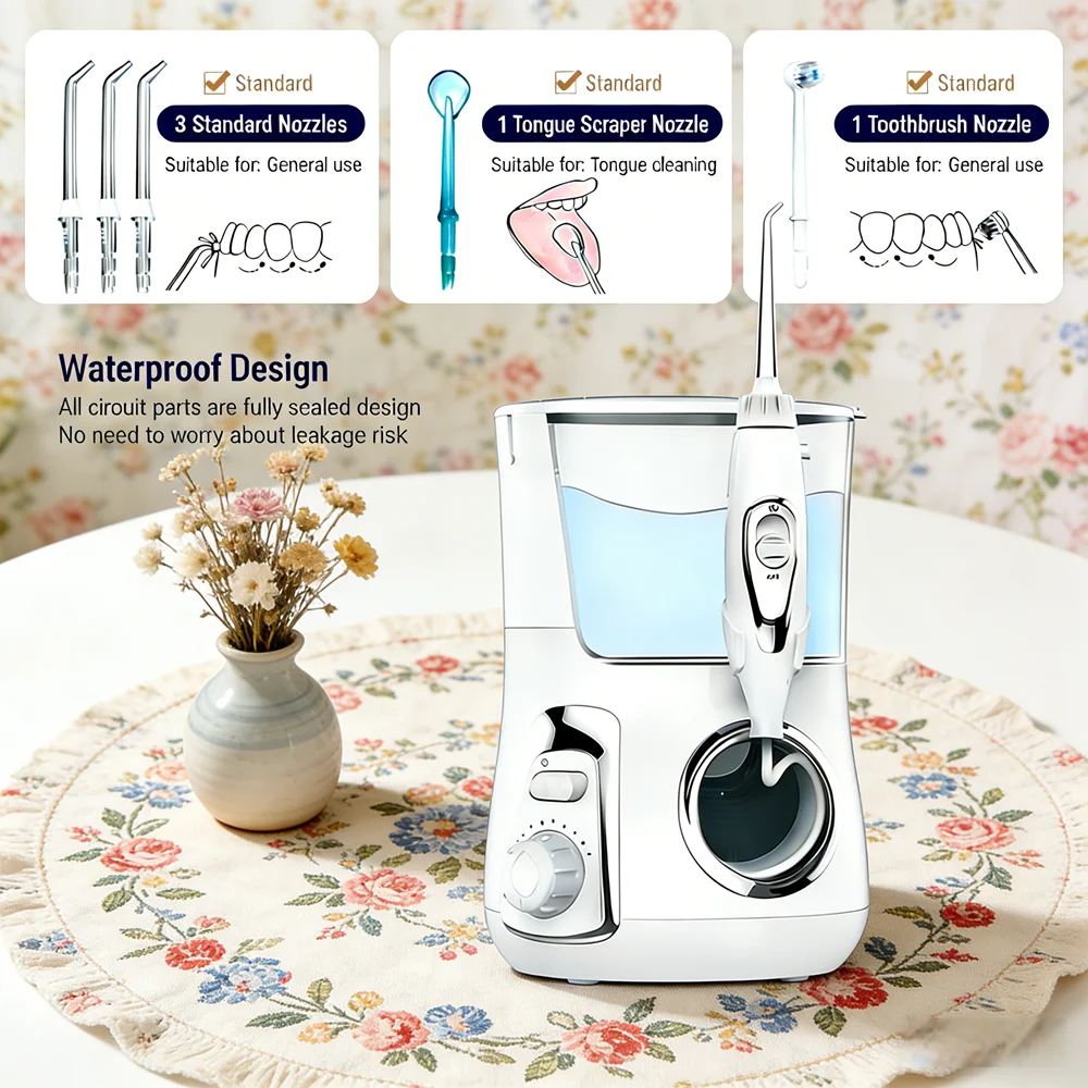 

Электрический ирригатор для полости рта с 10 режимами, 800 мл, настольный, для глубокой очистки зубов, десен и ортодонтии, 5 насадок