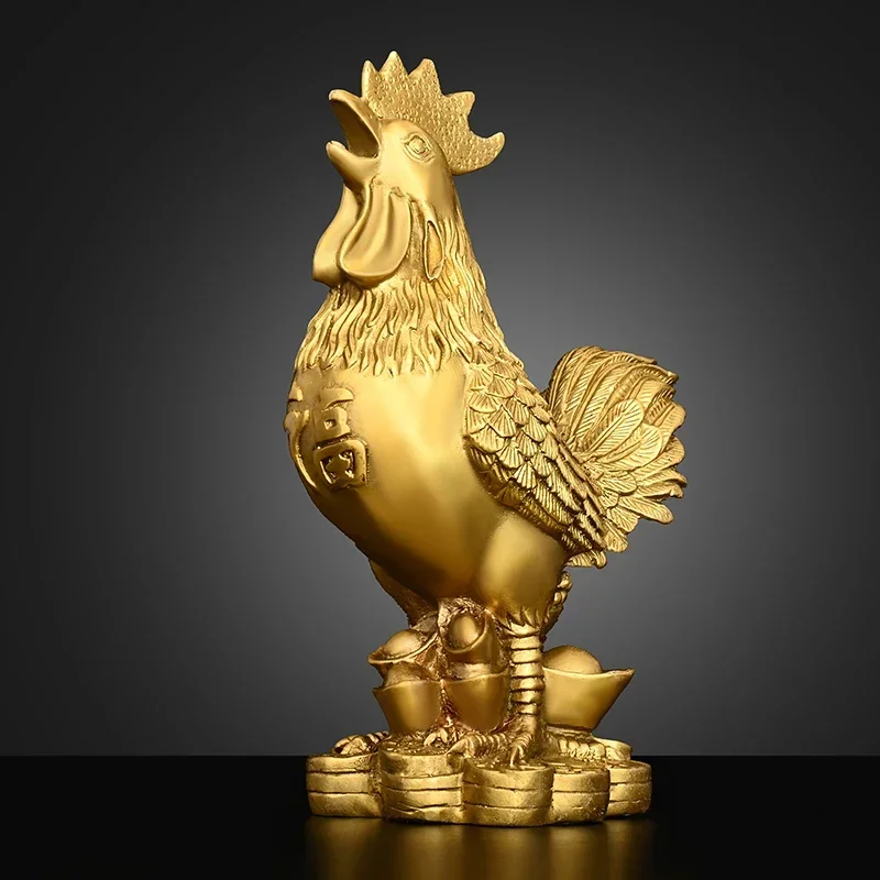 

Copper Animal Rooster Ornament Fortune Chicken Money Yuanbao Home Entryway Desktop Decor