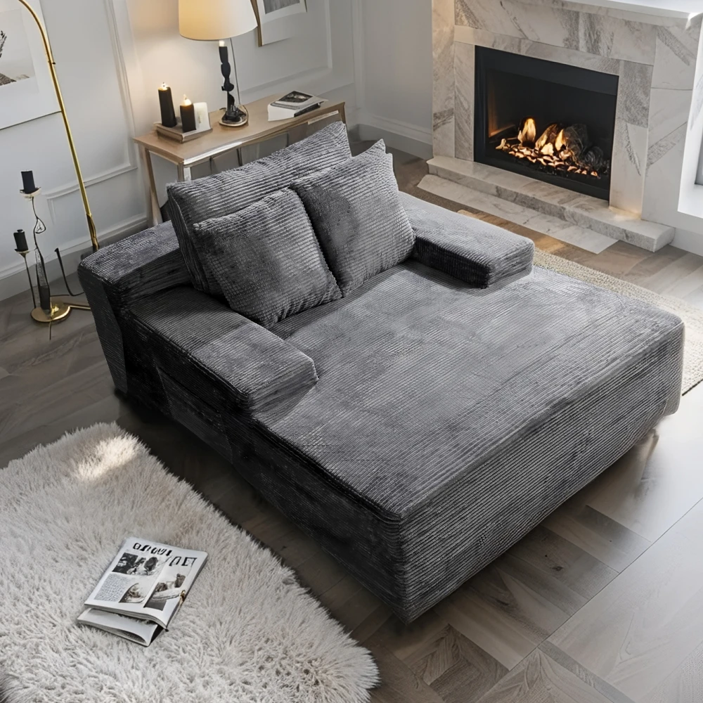 

Modern Corduroy Sectional Sofa Chaise, Grey L-Shaped Couch with Storage Pouch, 66.9x48.2 Inch Comfortable Lounge for Living Room