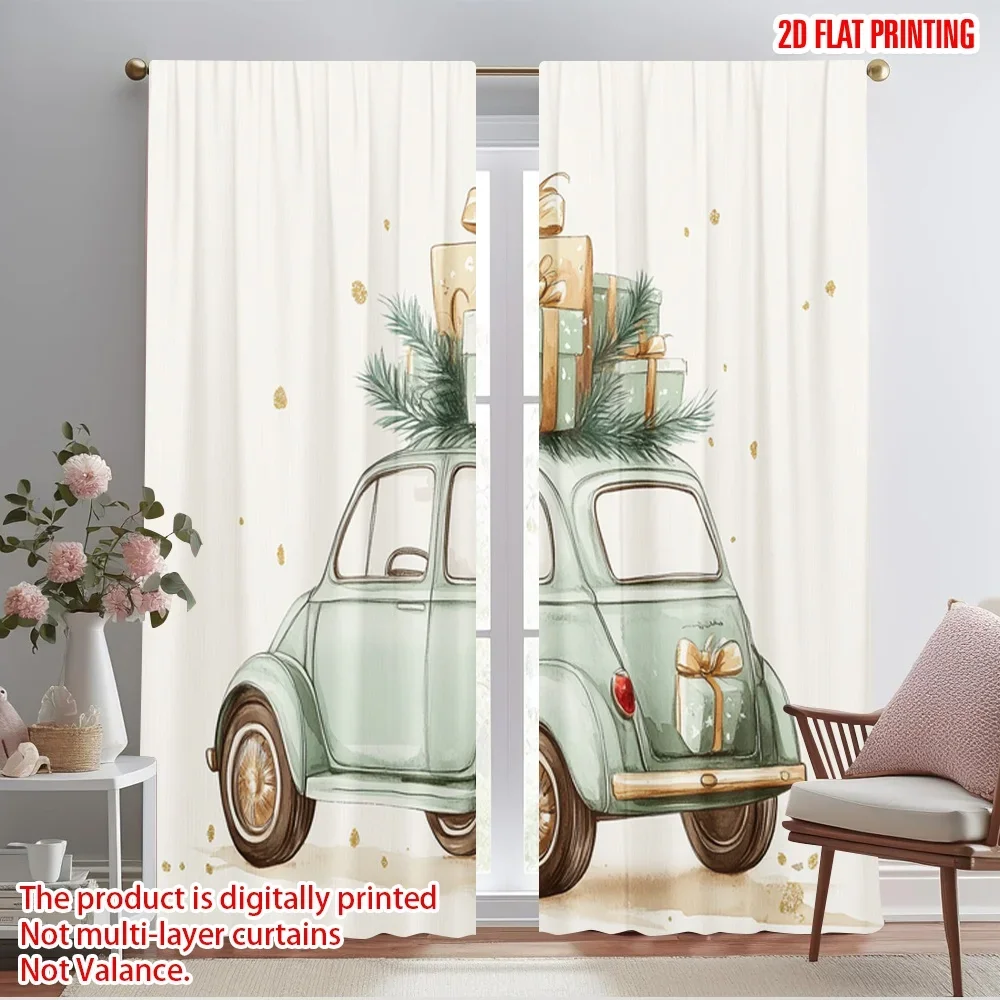 2pcs,2D plane printing Minimalist Curtains Car Gifts Christmas Tree (2) Polyester Woven (without rod) Festive Ldeal for Bedroom