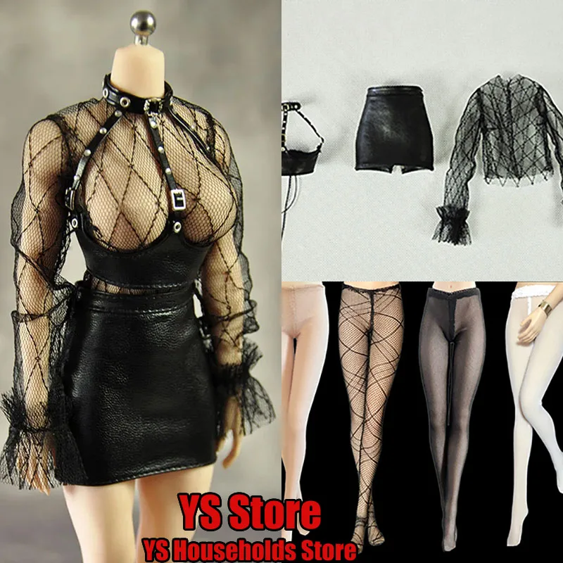 1/6 Scale Women Soldier Gothic Lace Skirt Beauty Hot Seamless Pantyhose Lace Fishnet Mesh Stocking  Fit 12