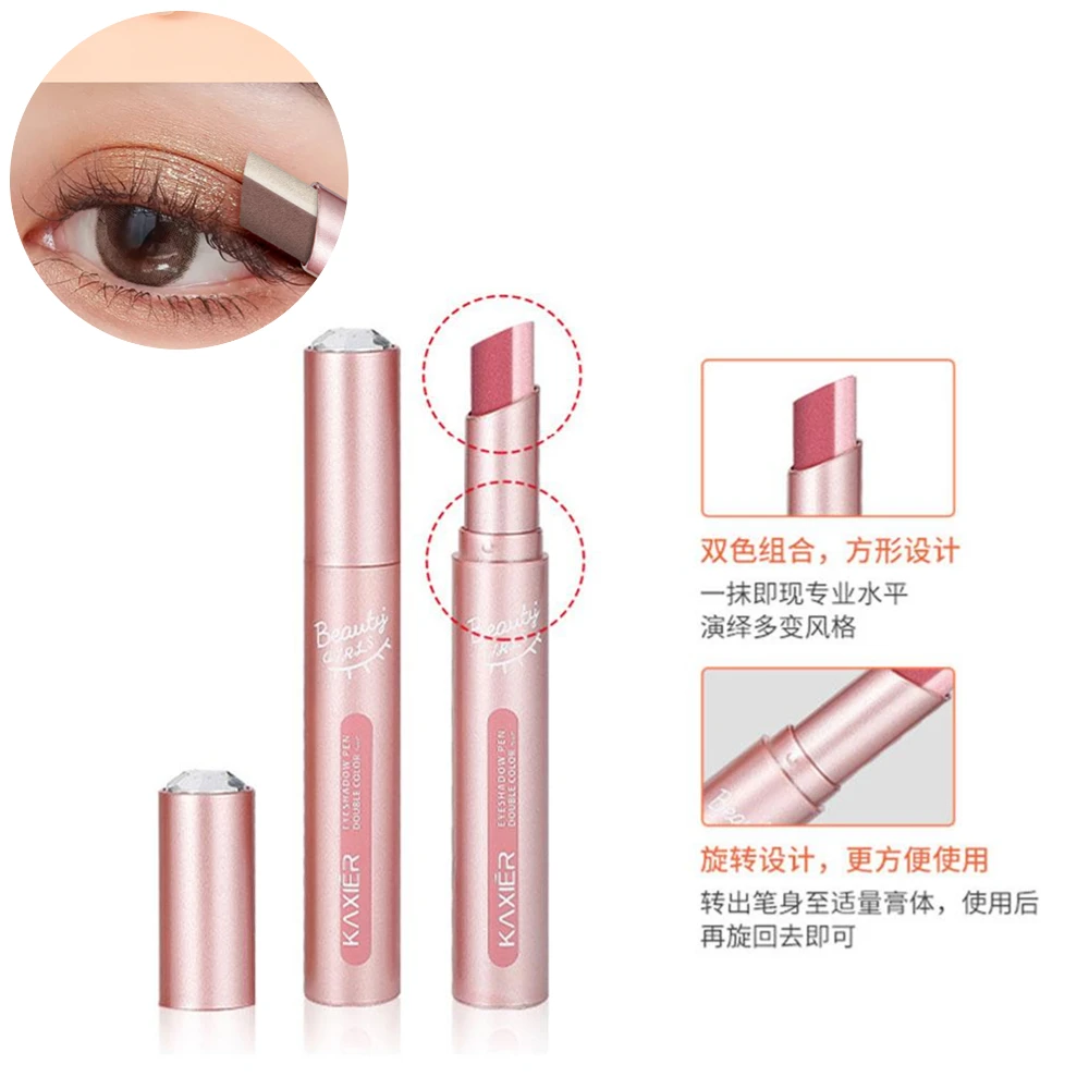 Naturalny dwukolorowy cień do powiek z brokatem, łatwy w użyciu, wodoodporny, dwutonowy, połyskujący cień do powiek w pisaku, łatwy w aplikacji, narzędzia do makijażu.