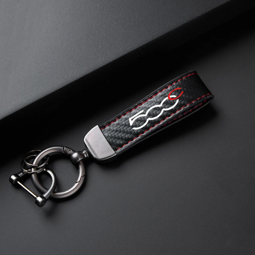 Car Carbon Fiber Pattern PU Leather Key Chain For Fiat 500 500C 2012 500X 500L Abarth 695 Key Ring Interior Accessories Tools