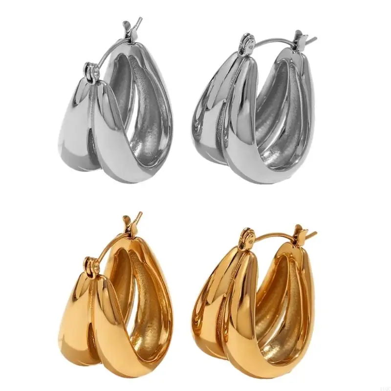 2025 Новые Fashioable Double U Designs Серьги Элегантные золотые обручи, подходящие для вечеринок и канцелярских принадлежностей