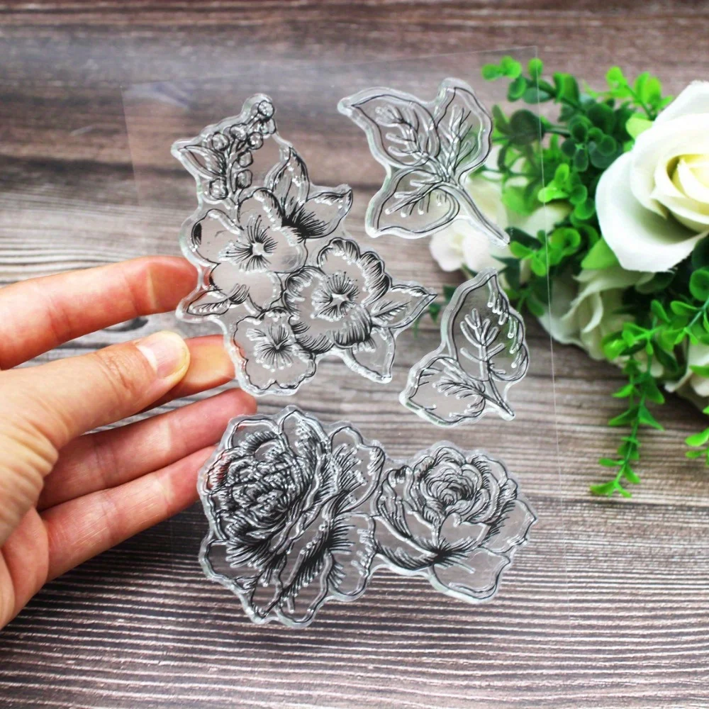 Crafts Flowers Leaves Clear Stamps for Card Making Decoration and DIY Scrapbooking