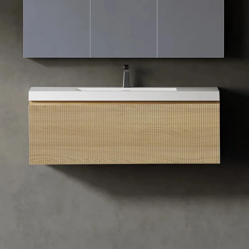 Custom new design minimalist natural oak veneer wall-mounted, bathroom cabinets popular unique storage furniture