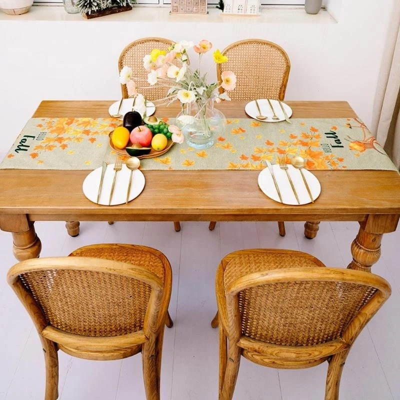 Thanksgiving Harvest Season Maple Table Runner Kitchen Dining Table Decoration Tablecloth for Home Party Decor