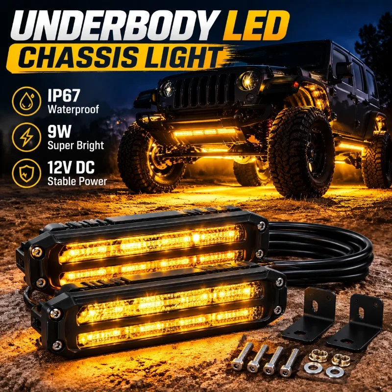 Underbody LED Chassis Light for All Terrain Vehicles, Single Color, 9W IP67 Waterproof, 12V DC Aluminum Alloy, Fit for Jeep