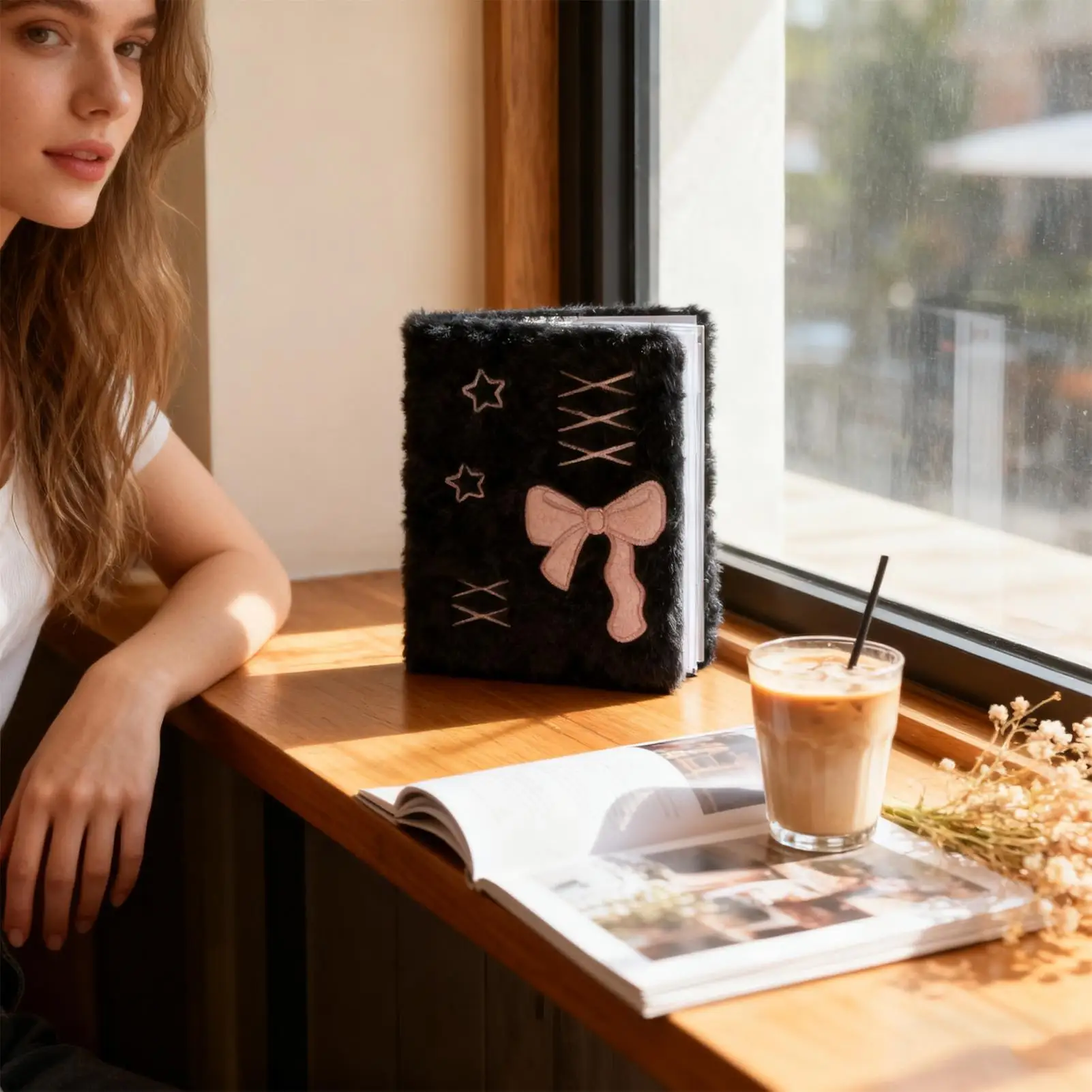 Pasta de cartão de pelúcia a6, adesivo, coleta de cartão, notebook com páginas internas, pasta de fotos portátil para recibos, bilhetes, projetos de artesanato