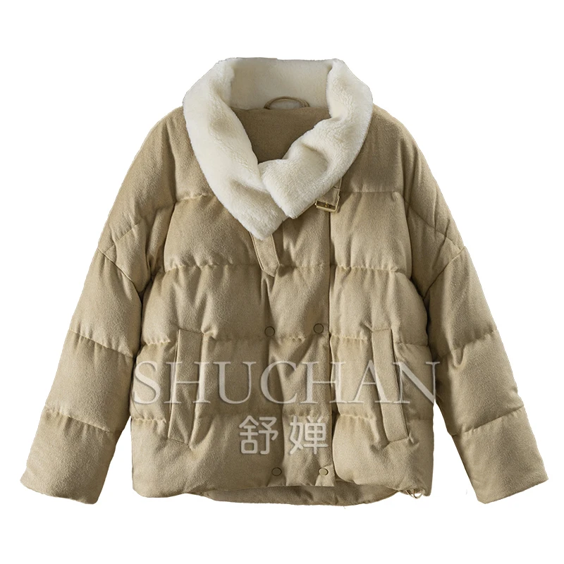 

Camel + Cashmere + Wool 90 Goose Down Jacket Women Abrigos Mujer Invierno 2024 Winter Warm Casacos De Inverno Feminino