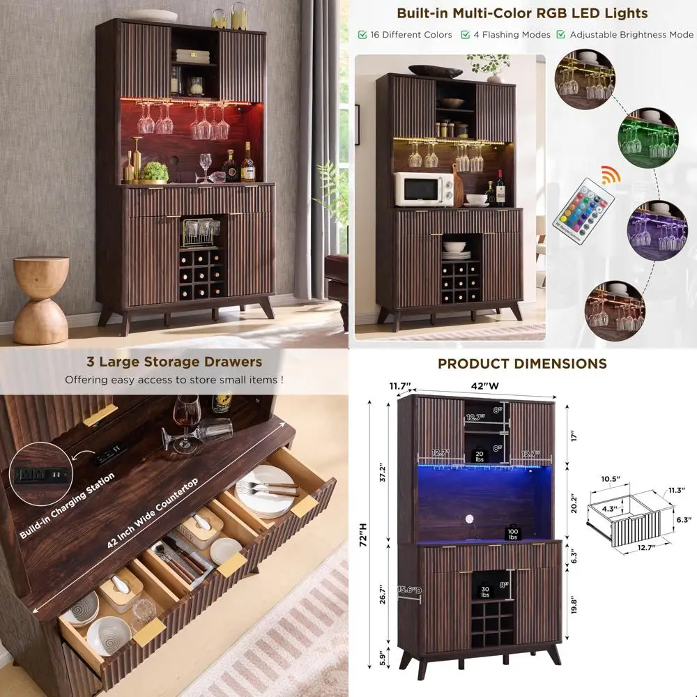 

Современный 72-дюймовый высокий шкаф для винного бара со светодиодной подсветкой и 10-уровневым ящиком для хранения вещей