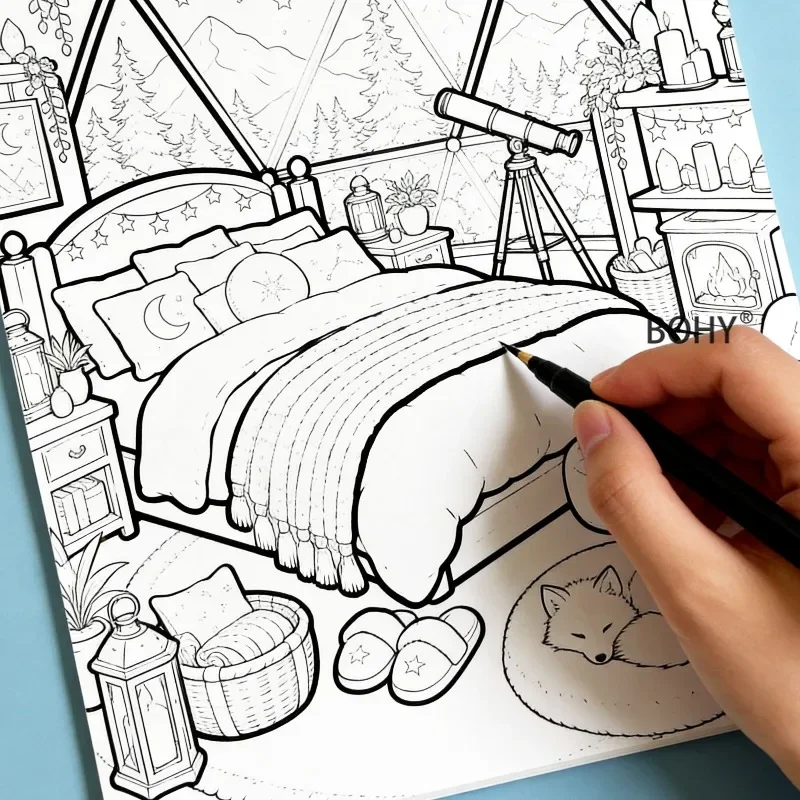 1 Adult Stress Relieving Immersive Coloring and Drawing Album, 24 Pages Cultivate Concentration, Holiday High-end Cultural Gifts